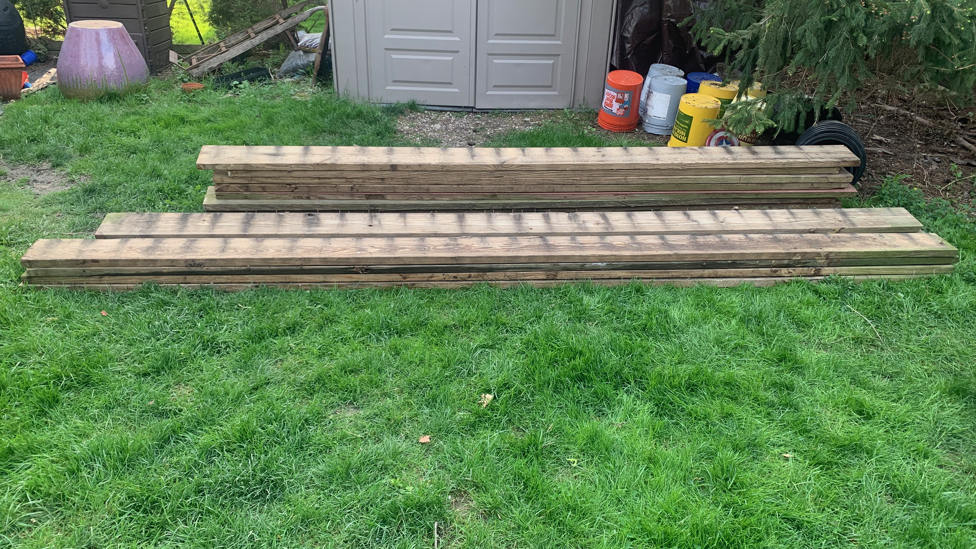 ...and gave away the old joists we'd been storing because they weren't long enough, and they were full of nails...