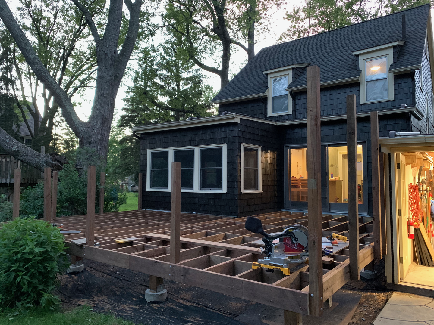 By mid-June the joists were all in, as were the railing posts.